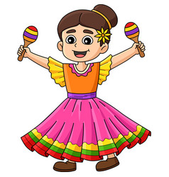 Mexican Girl With Maracas Cartoon Colored Clipart