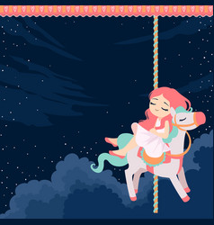 A Girl Riding Unicorn At Night