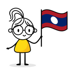 Woman Holding Flag Of Laos Isolated On White