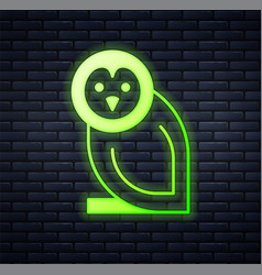 Glowing Neon Owl Bird Icon Isolated On Brick Wall