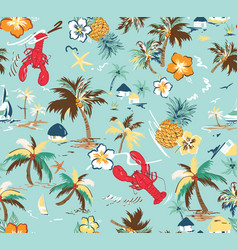 Lobster Tropical Palm Hawaii Seamless Pattern