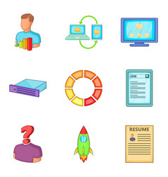 Resume For Work Icons Set Cartoon Style