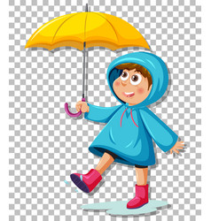 A Boy In Blue Raincoat With Umbrell Grid