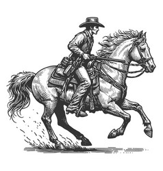 Cowboy Riding Horse Engraving