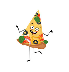 Cute Pizza Character With Emotions Dancing Smile