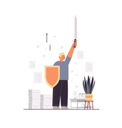 Businessman Holding Sword And Shield