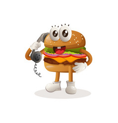 Cute Burger Mascot Design Pick Up The Phone