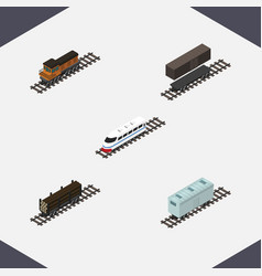 Isometric Railway Set Of Train Lumber Shipping