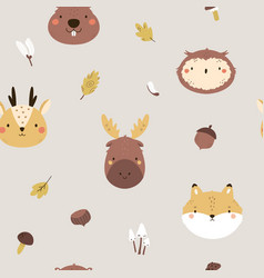 Seamless Pattern With Cute Animal Faces - Beaver