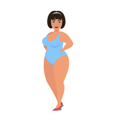 Big Overweight Happy Woman Posing In Blue Swimsuit