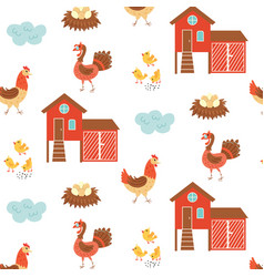 Seamless Pattern Chicken Coop Turkey Farm Birds