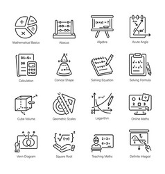 Set Of 16 Linear Math Icons