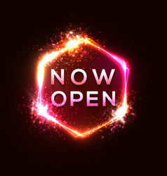 3d Now Open Neon Light Sign On Dark Red Background