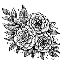 Marigold Flower Outline Black Tattoo