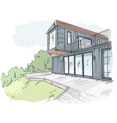 Module Container House Visualization Sketch