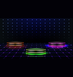 Neon Podium Empty Stage In Nightclub Dance Floor