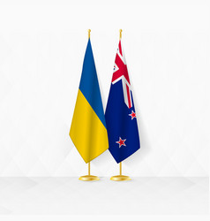 Ukraine And New Zealand Flags On Flag Stand