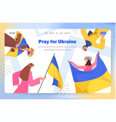 Women Protesters Holding Ukrainian Flag Pray