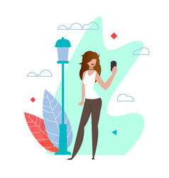 Beautiful Woman Taking Selfie In Park Cartoon