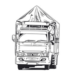 Logistic Truck On Road Hand Drawn Line Art