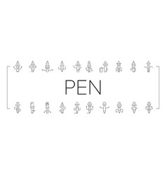 Pen Character Pencil School Icons Set