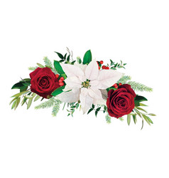 New Year Red Rose Flowers White Poinsettia Bunch