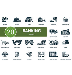 Banking Icon Set Monochrome Simple Banking Icon