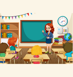 Teacher teaching students in the classroom scene Vector Image