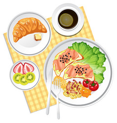 Top View Food Set Croissant And Placemat On White