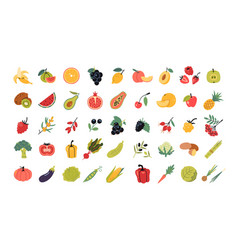 Fruits Vegetables And Berries Set In Cartoon