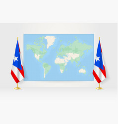 World Map Between Two Hanging Flags Of Puerto