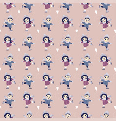 Kids Winter Seamless Patterns Boy Girl Ice Skat