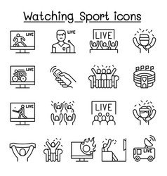 Watching Sport On Tv Broadcasting Icon Set