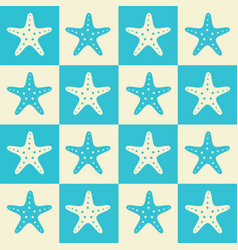 Checkered Blue Starfish Seamless Pattern