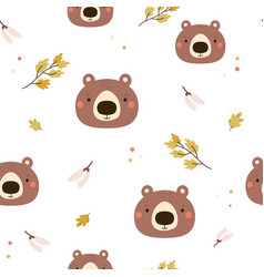 Seamless Pattern With Cute Animal Faces Of Bear