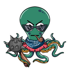 Cartoon Cyborg Octopus Character With Glasses