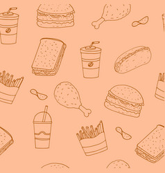 Fast Food Seamless Pattern Hand Drawn In Doodle