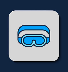 Filled Outline Ski Goggles Icon Isolated On Blue