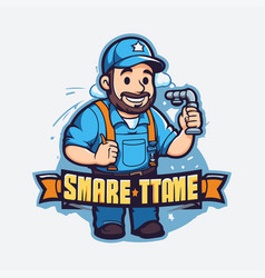 Smiling Plumber With Wrench In His Hand