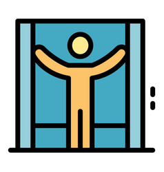 Man Holds Elevator Doors Icon Color Outline