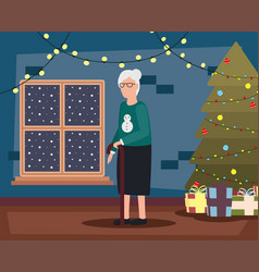 Grandmother In Livingroom With Christmas