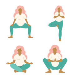 Pregnancy Yoga And Meditation Woman Poses Set