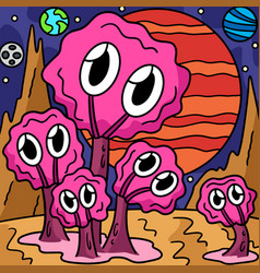 Alien In Space Colored Cartoon