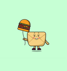 Cute Cartoon Envelope Floating With Burger Balloon