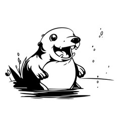 Cute Cartoon Otter Sitting In The Water