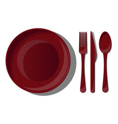 Red Crockery And Cutlery