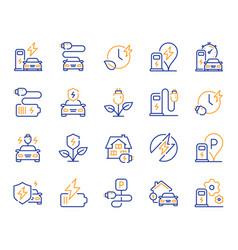 Electric Car Charging Line Icons Charge Station