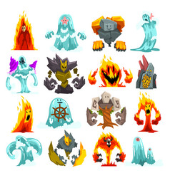 Set Of Monsters Funny Fearsome Fire Stone