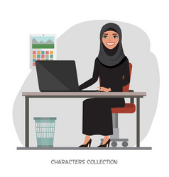 Arab Businesswomen Is Using A Computer Smiling