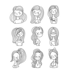 Cute Cartoon Girls Coloring Page Portrait